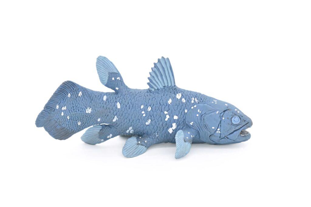 Detailed blue coelacanth wallpaper with textured scales fins and unique spotted prehistoric fish design