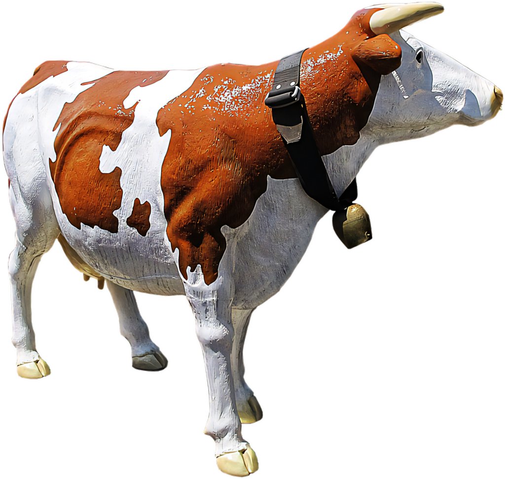 Realistic Brown & White Cow Sculpture with Rustic Charm: Detailed Art Wallpaper