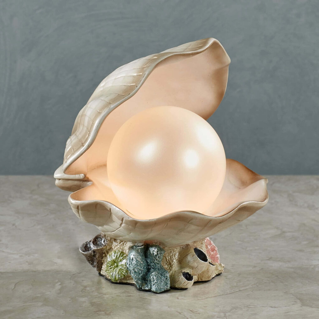 Realistic clam shell with luminous pearl and pastel coral textures ocean wallpaper background