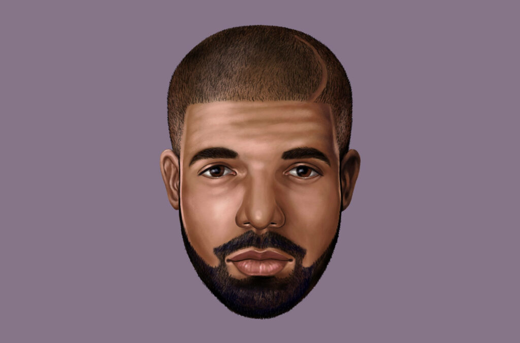 Realistic Drake Portrait Wallpaper: Detailed Digital Art Background