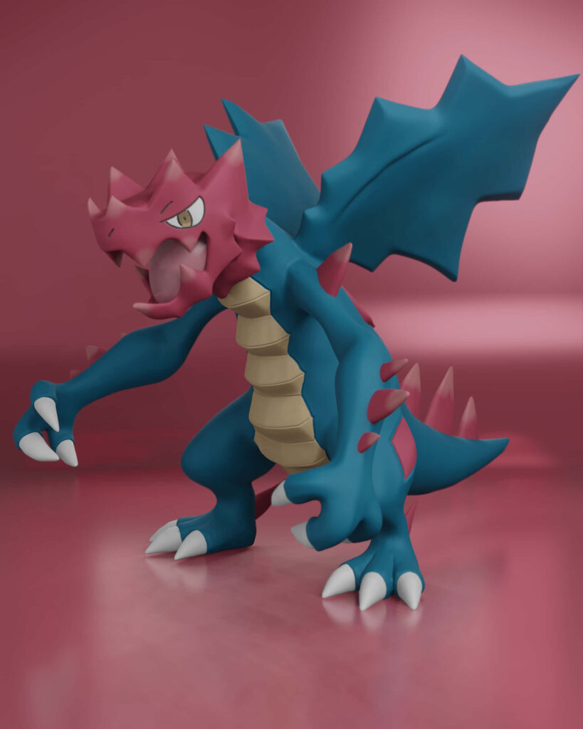 Realistic Druddigon Wallpaper: Fierce Cave Pokémon on Pink Gradient