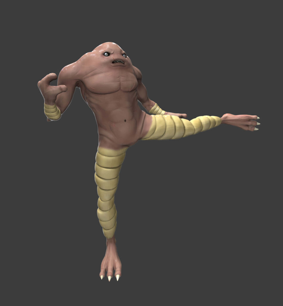Eerie Hitmonlee Wallpaper: Muscular Creature in Dark Background