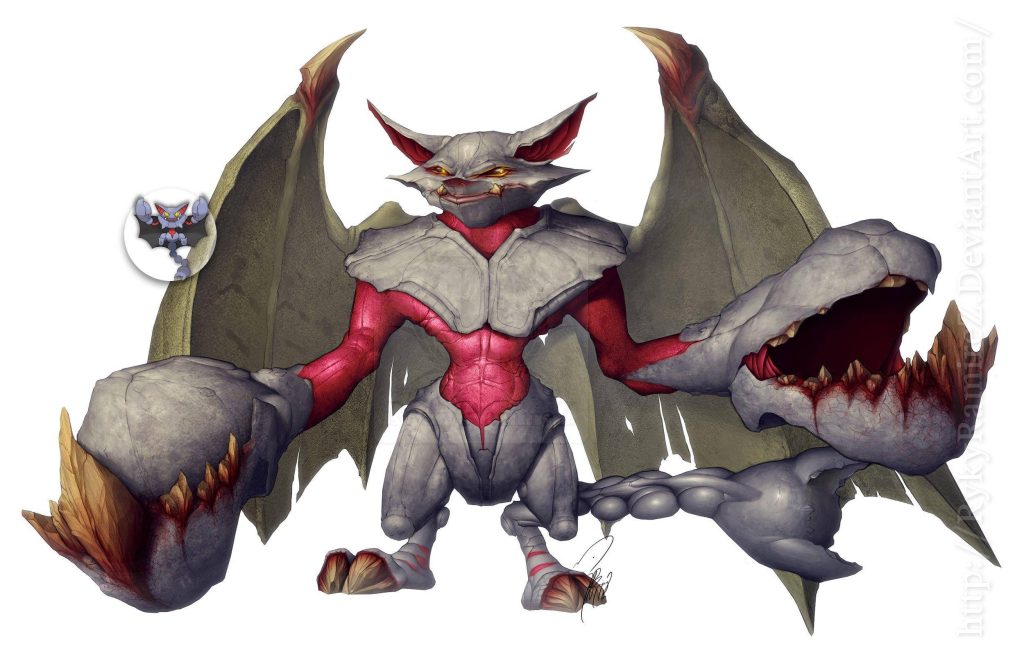 Realistic Gliscor fan art with textured armor glowing yellow eyes and dynamic bat-like wings wallpaper