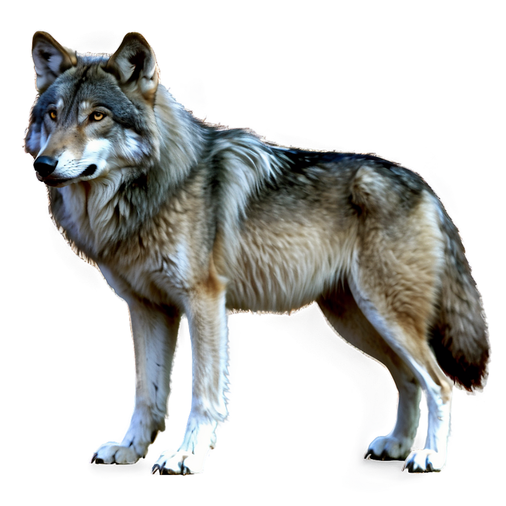 Realistic Grey Wolf Wallpaper: Detailed Fur & Majestic Posture