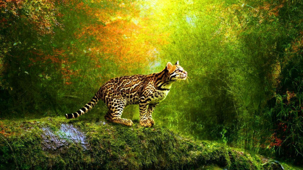 Realistic Leopard 3D Animation Wallpaper in Lush Forest Background