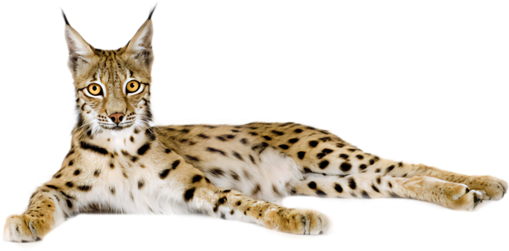 Realistic Lynx Wallpaper: Detailed Reclining Lynx on Transparent Background