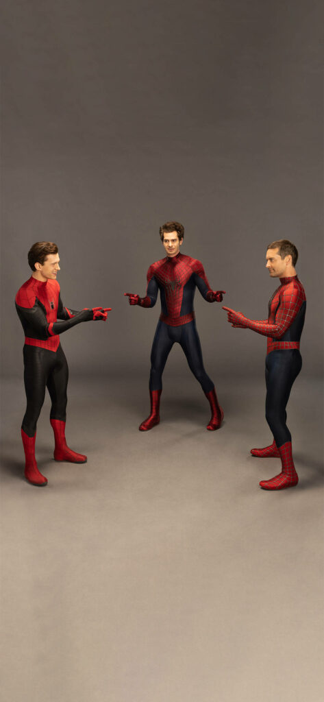 Iconic Spider-Men Pointing Meme: Realistic Wallpaper Background