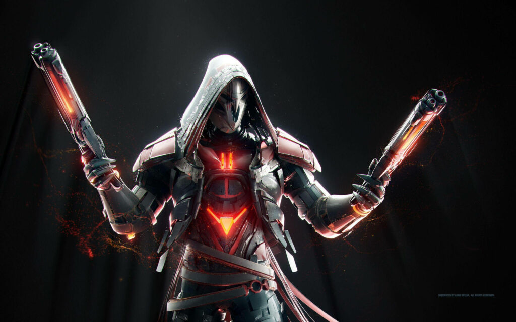Menacing Reaper Unleashed: A Stylish Portrayal on the Dark Canvas of Overwatch 2 Wallpaper