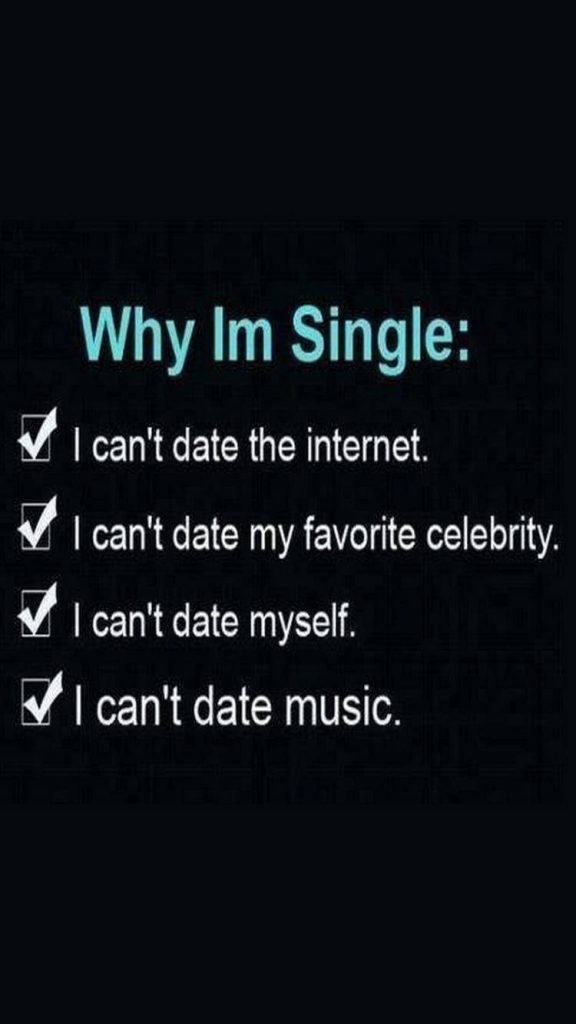 Witty Reason Why Im Single wallpaper with minimalist white text on black background listing four reasons