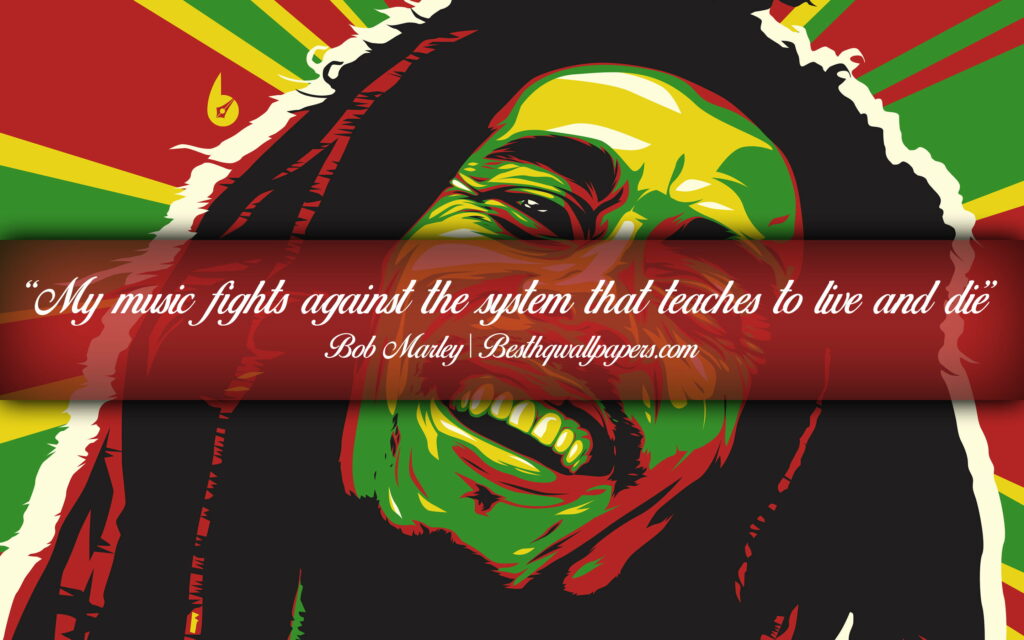 Rebel Melodies: Bob Marley's Calligraphic Anthem Inspiring Liberation and Life Wallpaper