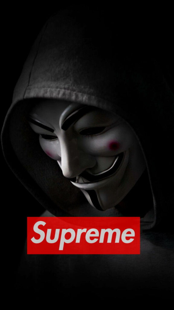 Revolutionary Style: V for Vendetta Mask and the Iconic Supreme Logo Merge in This Cool Background Photo Wallpaper