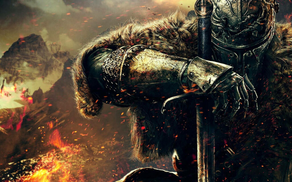 Unleashing Destiny: The Fateful Encounter of Ashen One and Fire Keeper Wallpaper