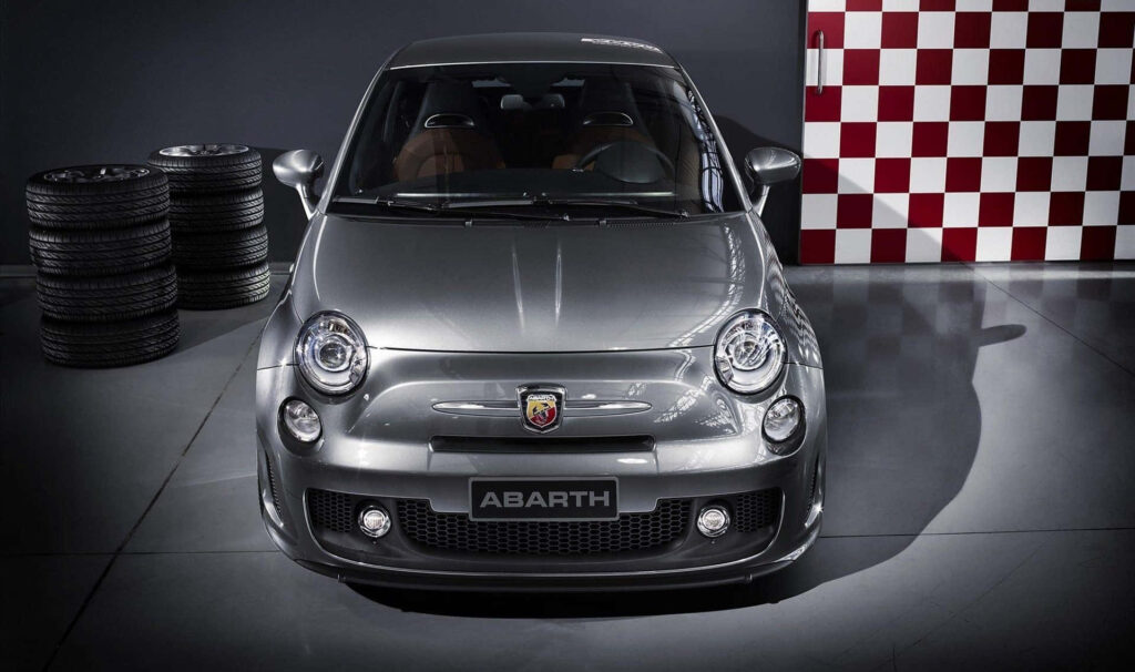 Grey Abarth Sports Car Parked Background Wallpaper