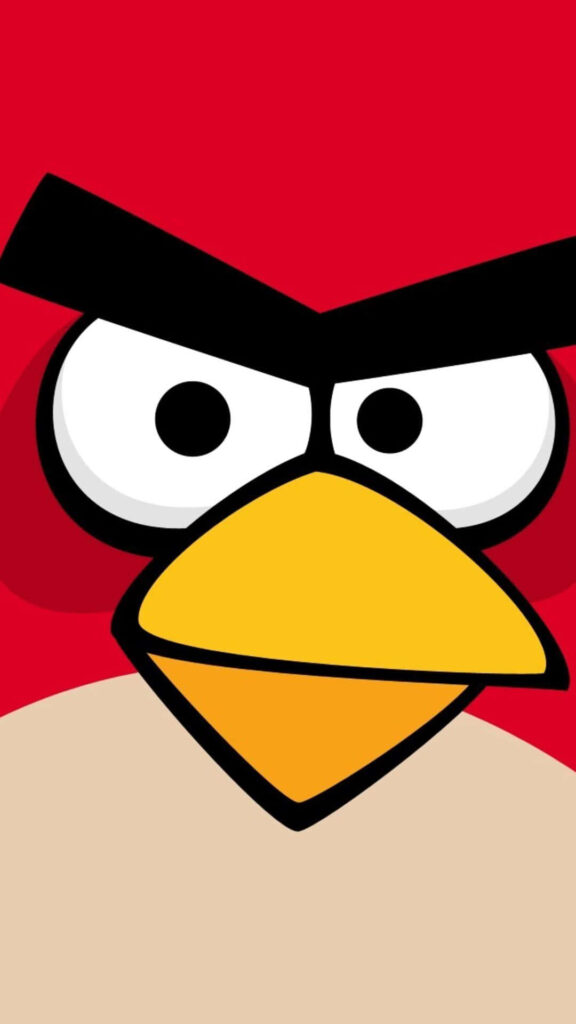 Close-up of Angry Birds Red character with intense expression vibrant colors wallpaper background