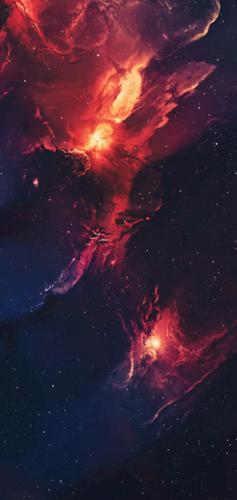Vibrant Cosmic Encounter: Incredible iPhone 11 Pro Red Galactic Mass Wallpaper