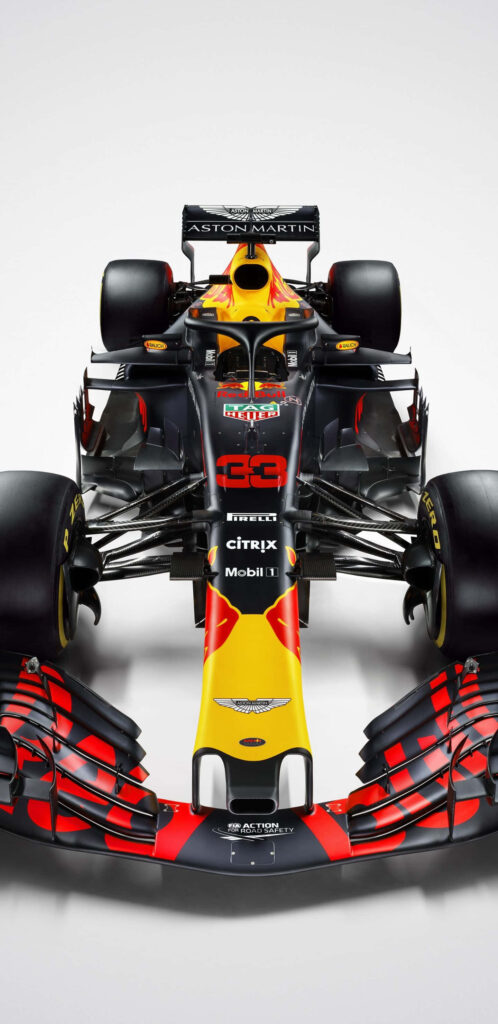 Front view of Red Bull Racing RB14 2018 Formula 1 car with bold livery and aerodynamic design Wallpaper