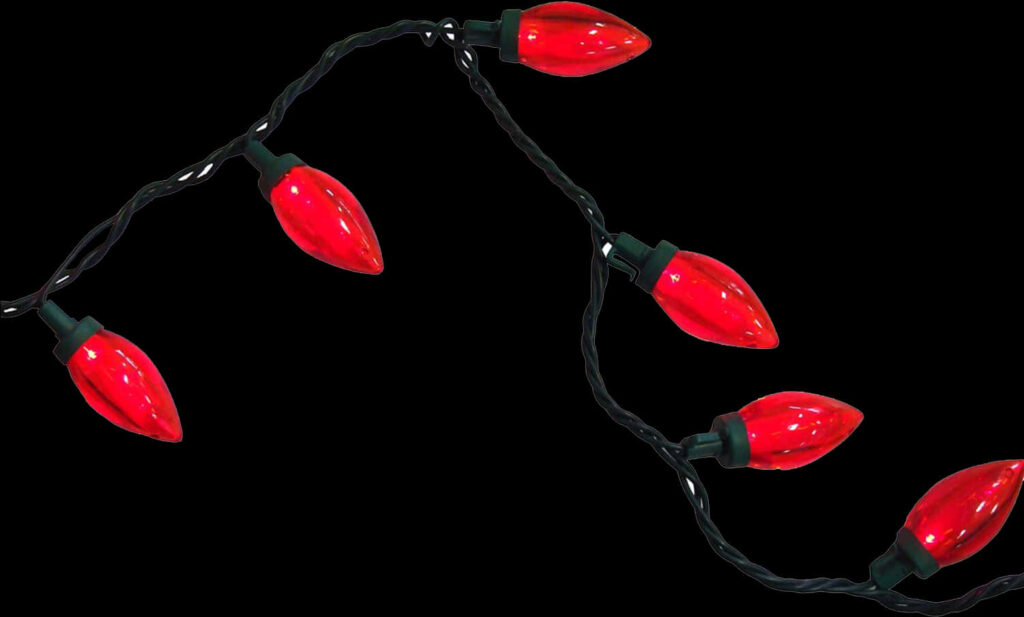 Vibrant Red Christmas Lights on Black Background: Festive Contrast Wallpaper