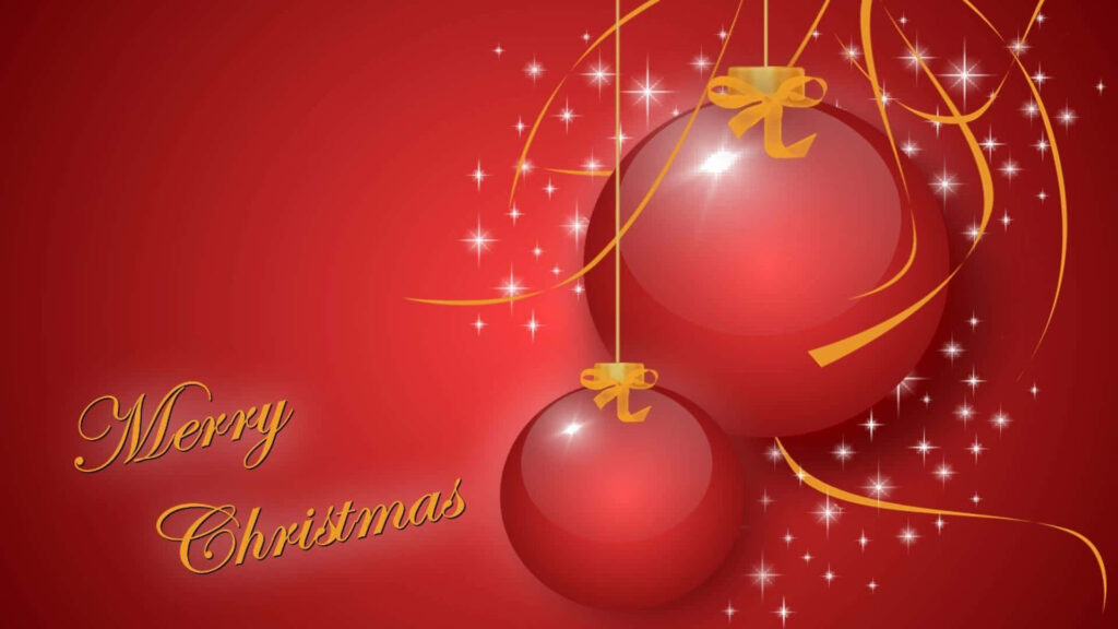 Elegant Red Christmas Wallpaper with Ornaments and Twinkling Stars