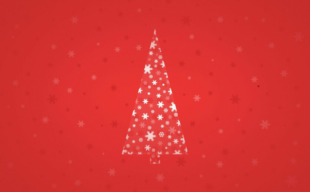 Elegant Red Christmas Background with White Tree & Snowflakes Wallpaper