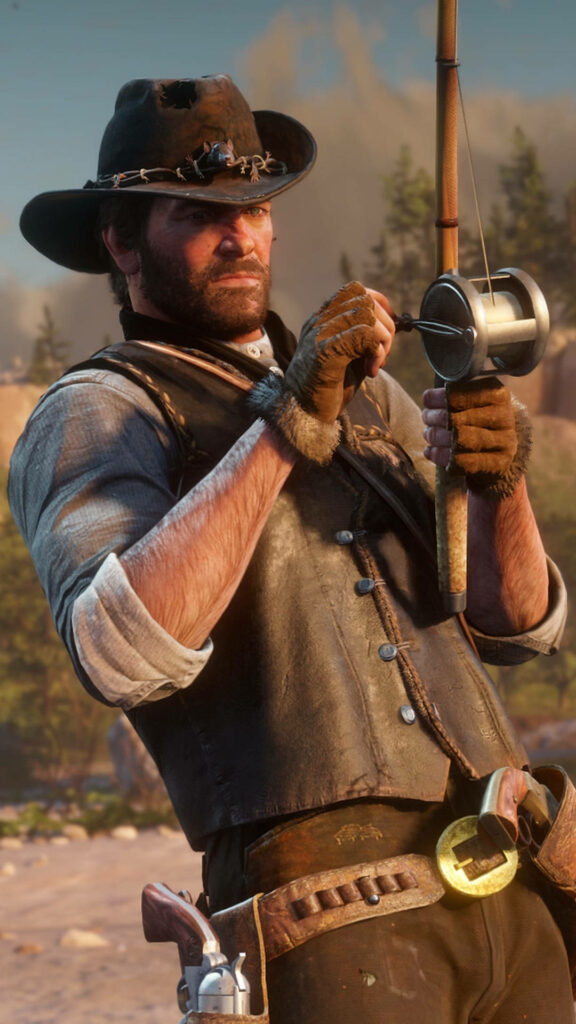 Rugged Red Dead Redemption Wallpaper: Fishing in Wild West Serenity