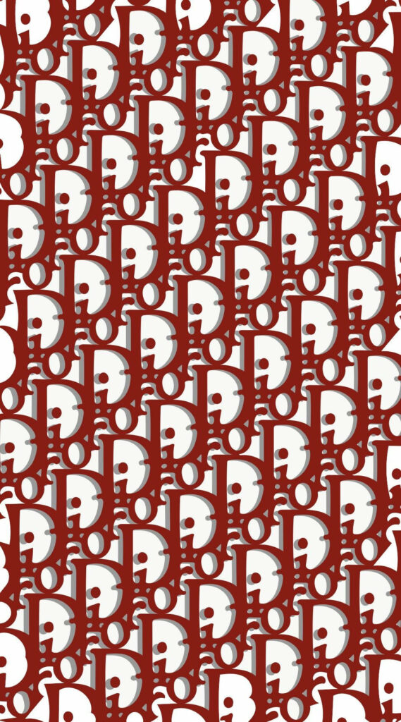 Red Dior logo pattern wallpaper with overlapping letters in elegant high-fashion style background