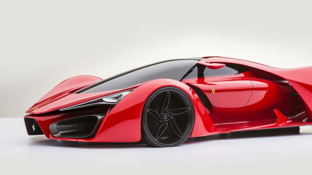 Revving Grace: The Striking Red Ferrari F8 Concept Unleashed on a Clean Canvas Wallpaper