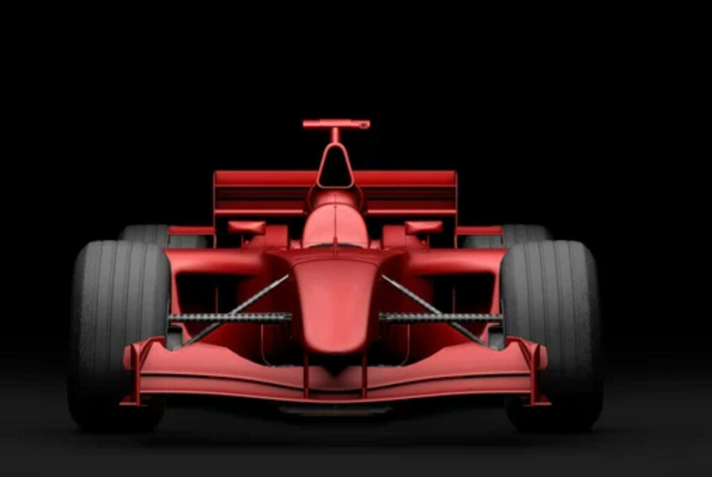 Red Formula 1 car front view intense F1 racing 4K wallpaper with dramatic black background