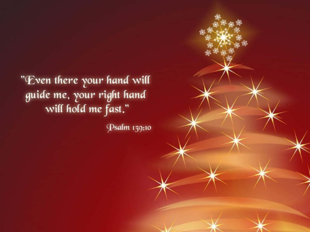 Red and Gold Christmas Wallpaper with Glowing Tree & Psalm 139:10