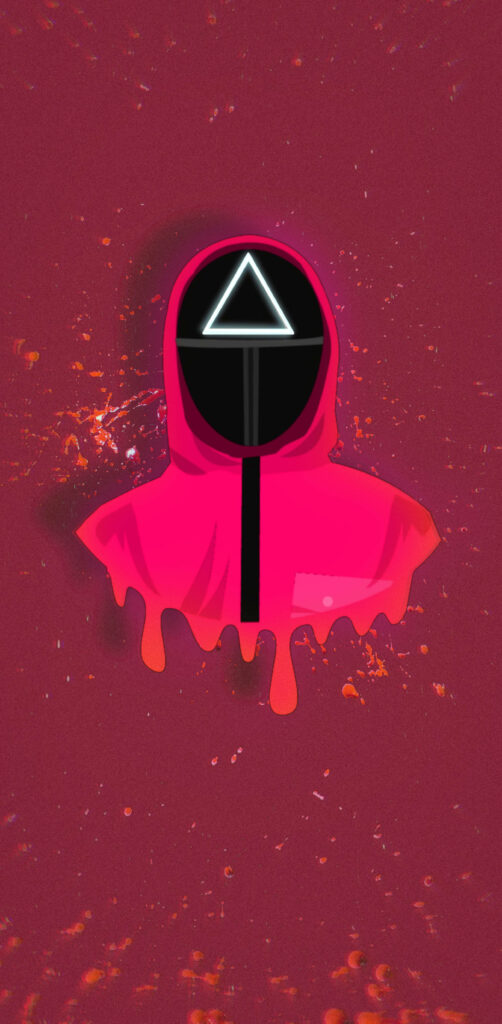 Digital Art: The Enigmatic Red Guard of Squid Game, Immersed in Gruesome Hues of Dripping Blood Wallpaper