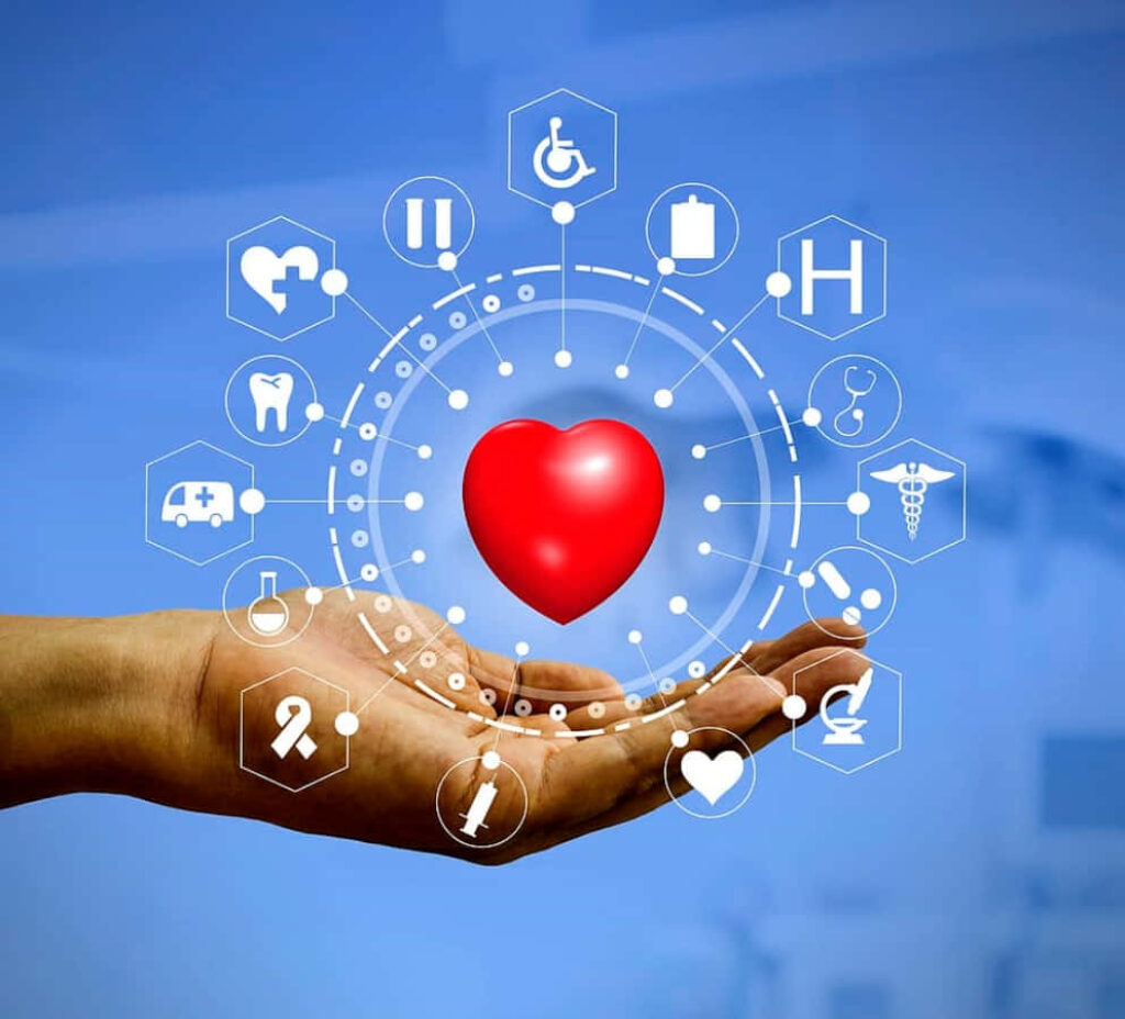 Heart of Wellness: Digital Illustration of Care & Healthcare Icons Wallpaper