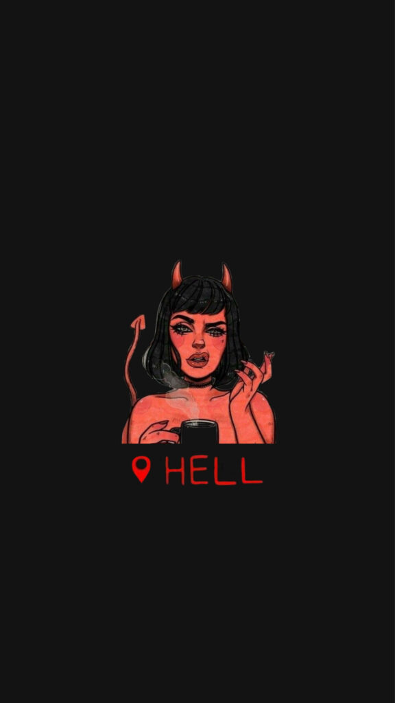 Fierce Fiend: A Striking Wallpaper of a Hellish Baddie Devil Girl Holding a Hot Cup of Fire in a Bold Illustration