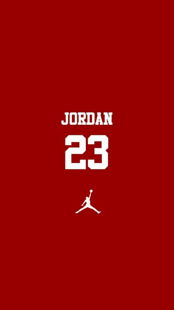Dominance in Red: NBA iPhone Design featuring Michael Jordan's Iconic Number 23 and Signature Logo Wallpaper