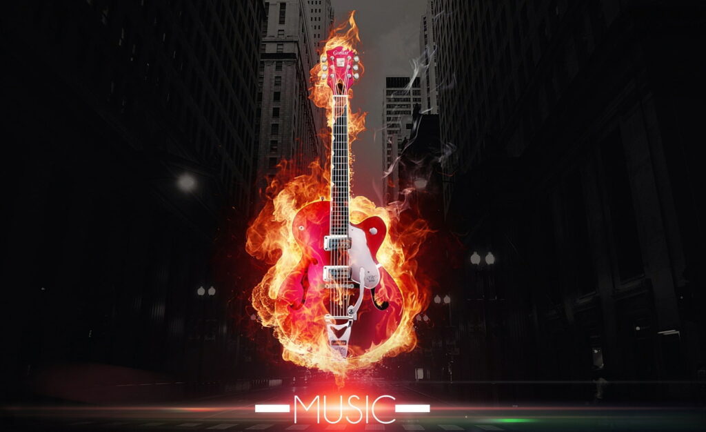 The Rhythmic Resonance: Vibrant HD Wallpaper Featuring a Dope and Cool Red Electric Guitar, Embracing the Essence of Music's Lifeline