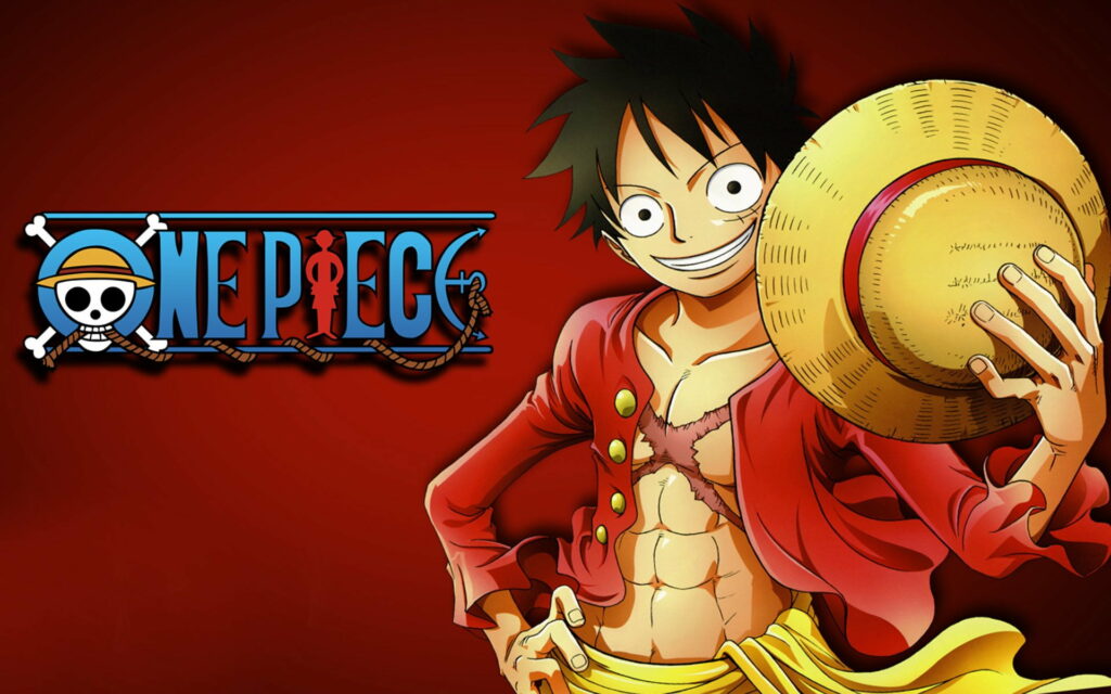 Monkey D Luffy smiling with straw hat and scar on red background One Piece wallpaper