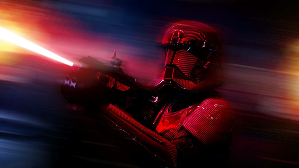 Fearless Sith Trooper Takes Aim: A Stunning 2k Wallpaper Inspired by Star Wars Battlefront in Striking Red Hue [Background Photo]