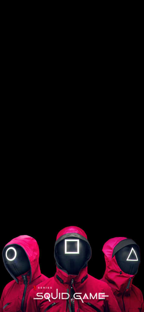 Red Jumpsuit Guards from the Korean Drama Squid Game - Captivating iPhone Wallpaper for a Dark Aesthetic