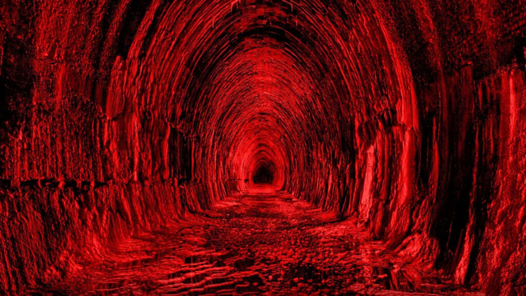 Dramatic Red Tunnel Wallpaper: Surreal & Eerie 1920x1080 Background