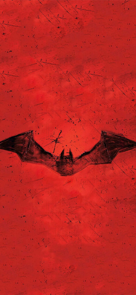 Intricate Crimson: A Gritty Rendition of Batman's Iconic Symbol Wallpaper
