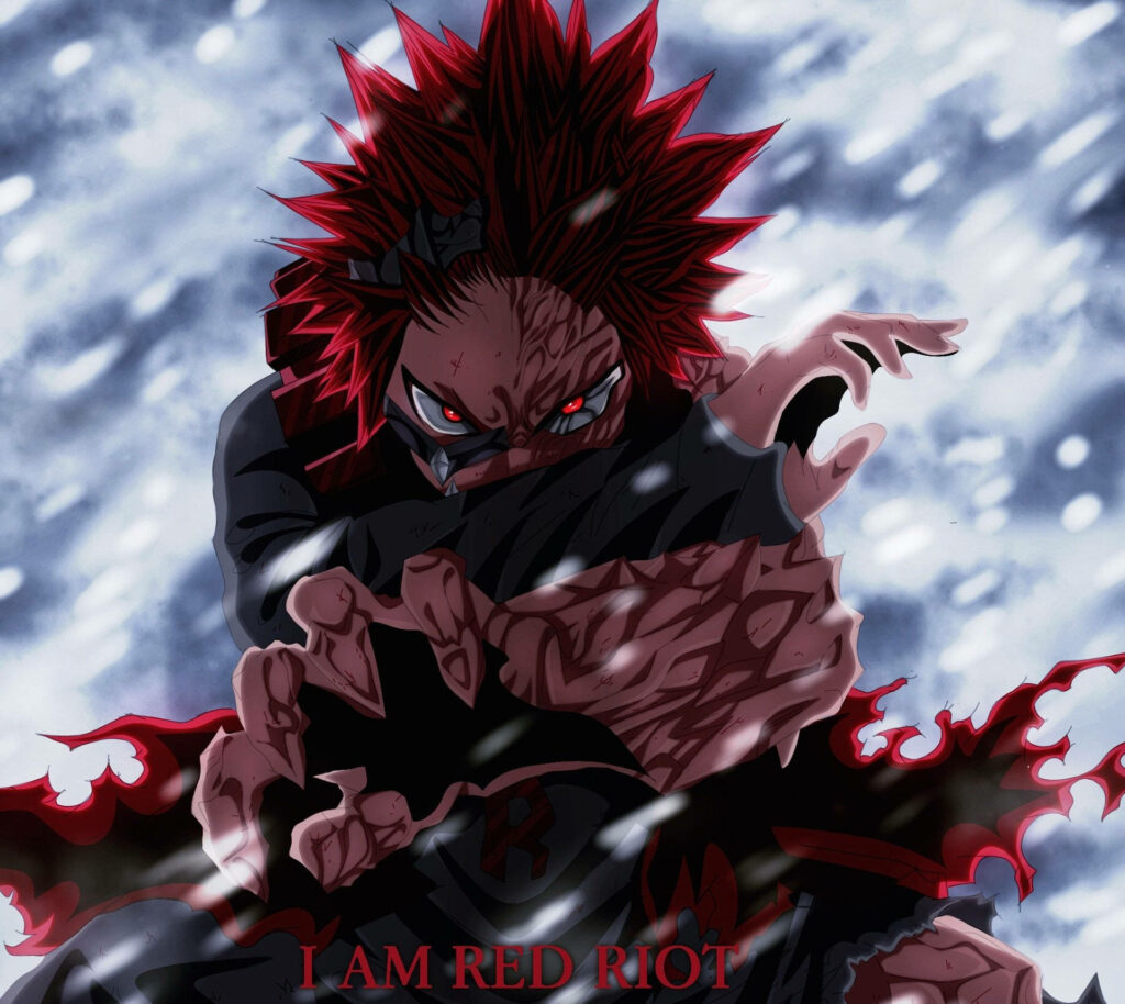 Red Riot Eijiro Kirishima from My Hero Academia anime poster powerfully standing in storm Wallpaper