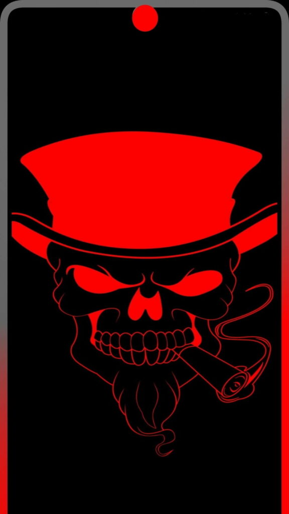 Fiery Depths: Red Skeleton Emerges from Black Hole in HD Phone Wallpaper