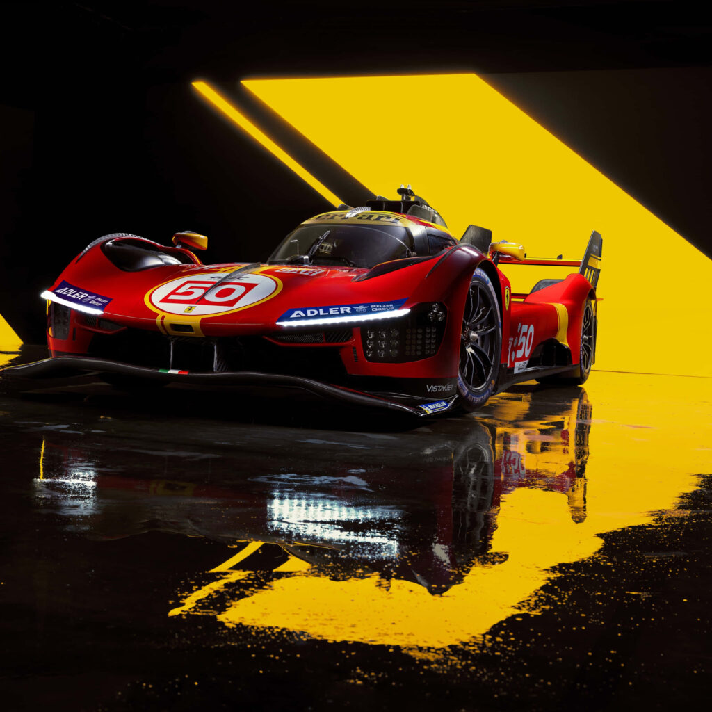Red sports car with yellow accents on yellow and black background highlighting racing design Wallpaper