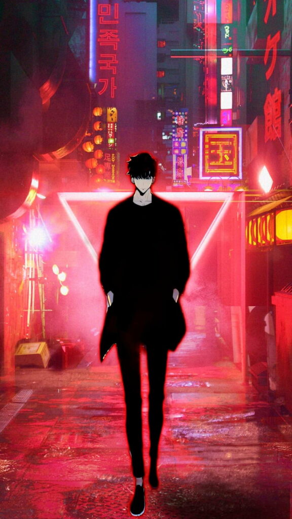 Red Sun Rising: Epic Anime Wallpaper featuring Solo Levelling's Sun Jin Woo