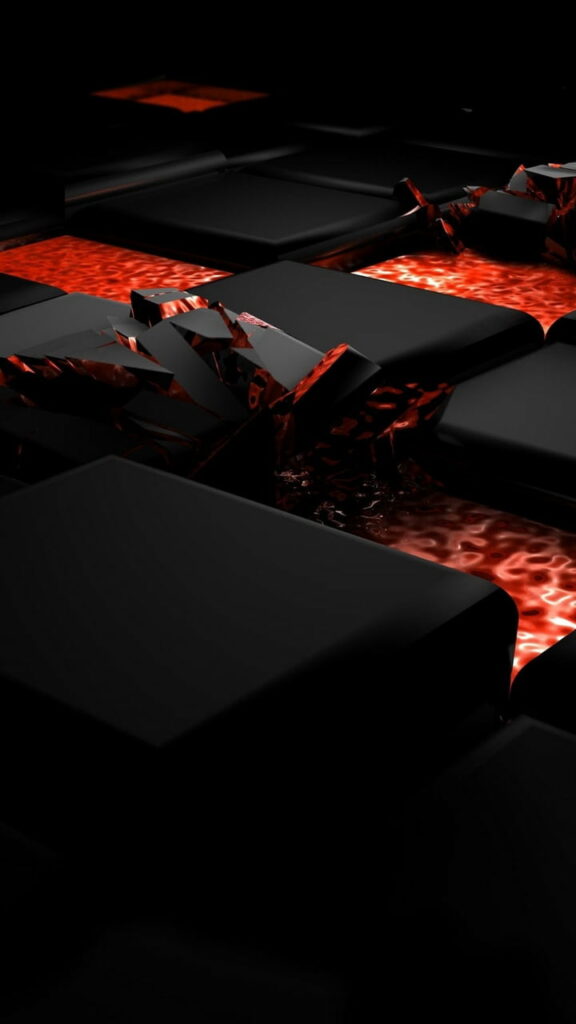 Crimson Cubic Extravaganza: High Definition Phone Wallpaper with a Striking 3D Black Cube Theme