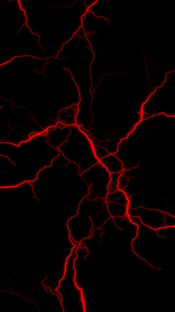 Fiery Elegance: Vibrant Red Thunder Dazzles on Noir Mobile Home Screen Wallpaper