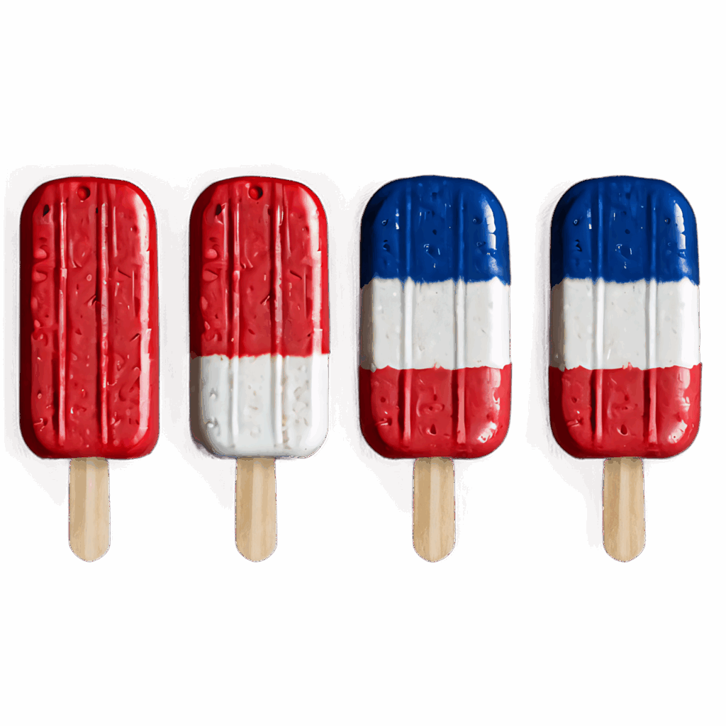Red white and blue popsicles in a neat row on soft background festive refreshing summer wallpaper