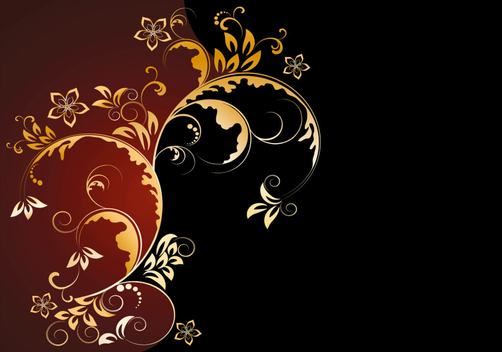 Floral Elegance: A Luxurious Red and Black Wallpaper with Gilded Accents