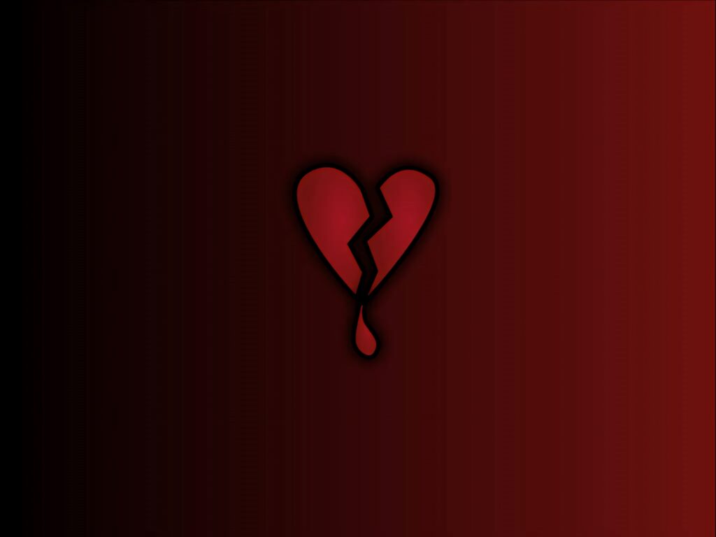 Red and black broken heart wallpaper with dripping effect and dramatic gradient background