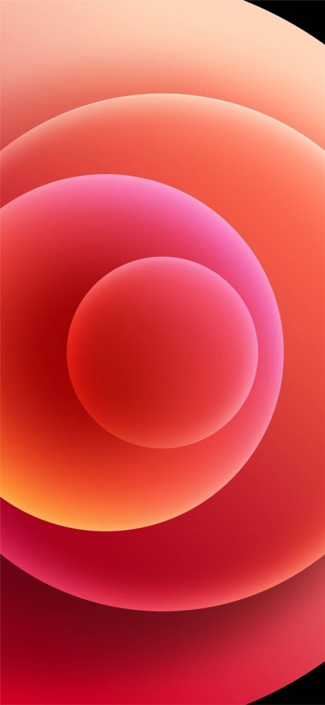 Red iPhone 12 wallpaper with abstract warm concentric circles in orange pink and red gradients