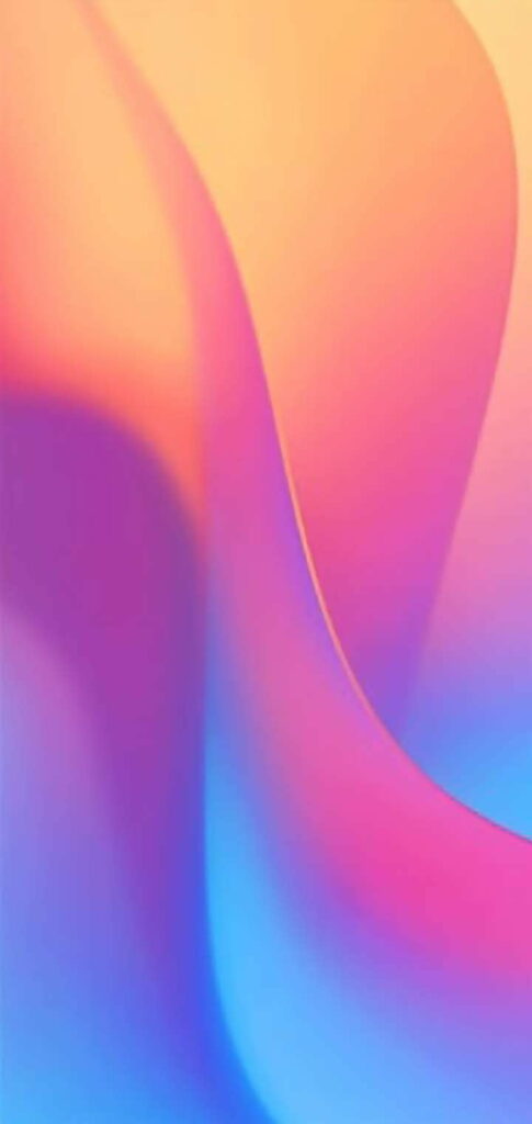 Vibrant HD abstract wallpaper with orange magenta and cyan blue flowing curves for Redmi 8A
