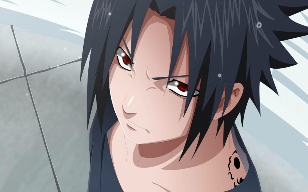 Depth of Reflection: Aesthetic Sasuke Strikes a Pose Against the Tiled Backdrop Wallpaper